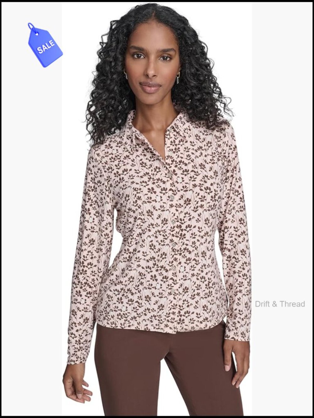 Long Sleeve Button Up Knit Top Regular Fit Polyester Spandex Blend